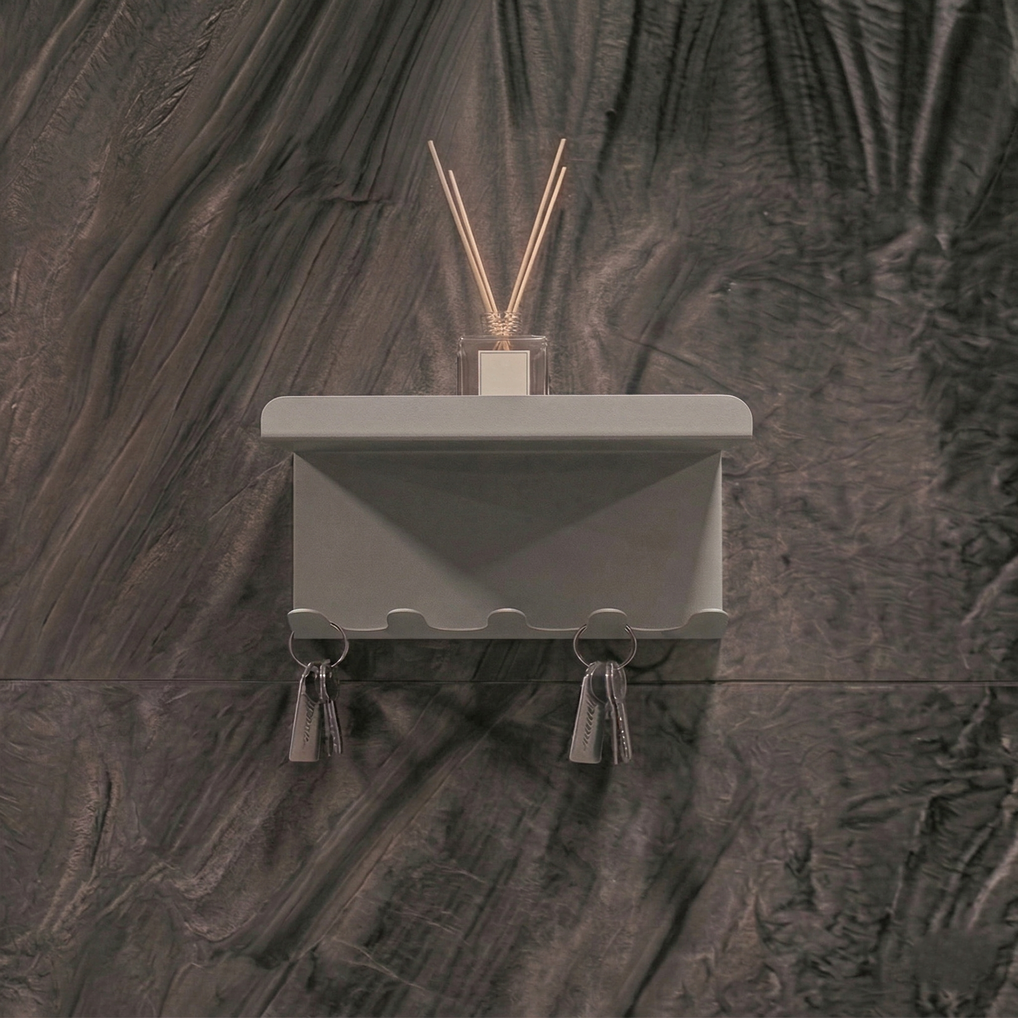 Premium Metal Duvar Anahtarlığı Ve Aksesuar Düzenleyici - Açık Gri Modern Antre Organizer