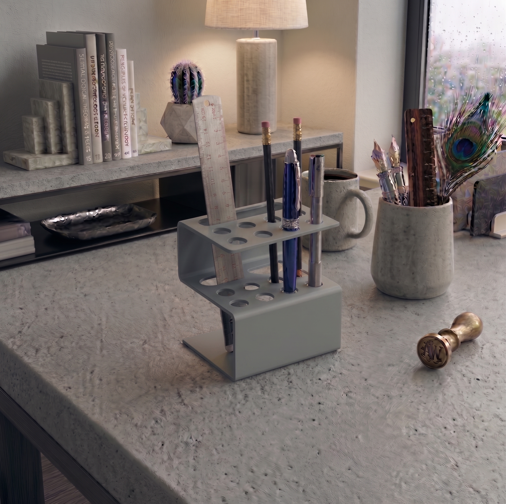 Mimari Form Window Grey Galvaniz Metal Kalemlik - Endüstriyel Düzen