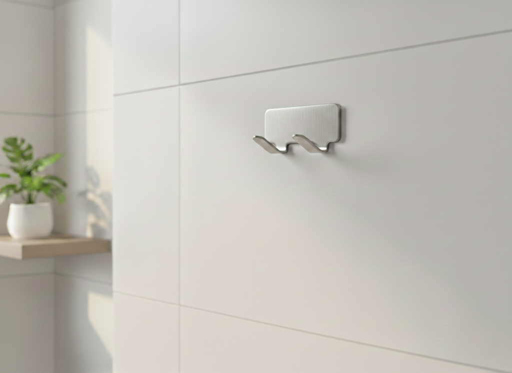 Premium Paslanmaz Çelik Yapışkanlı İkili Banyo Askısı - Modern Havlu Ve Bornoz Askılığı