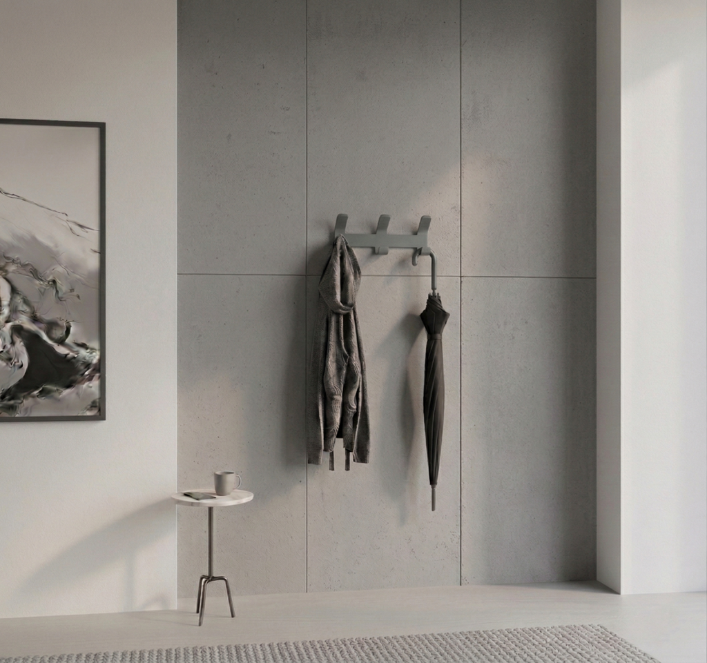 Premium 3'lü Koyu Gri Metal Duvar Askısı - Yapışkanlı Banyo Ve Antre Organizer