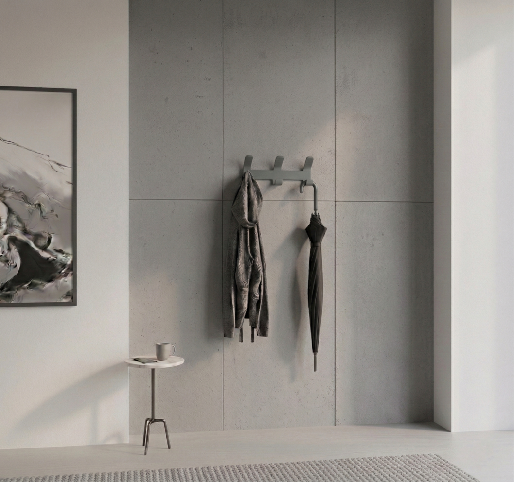 Premium 3'lü Koyu Gri Metal Duvar Askısı - Yapışkanlı Banyo Ve Antre Organizer