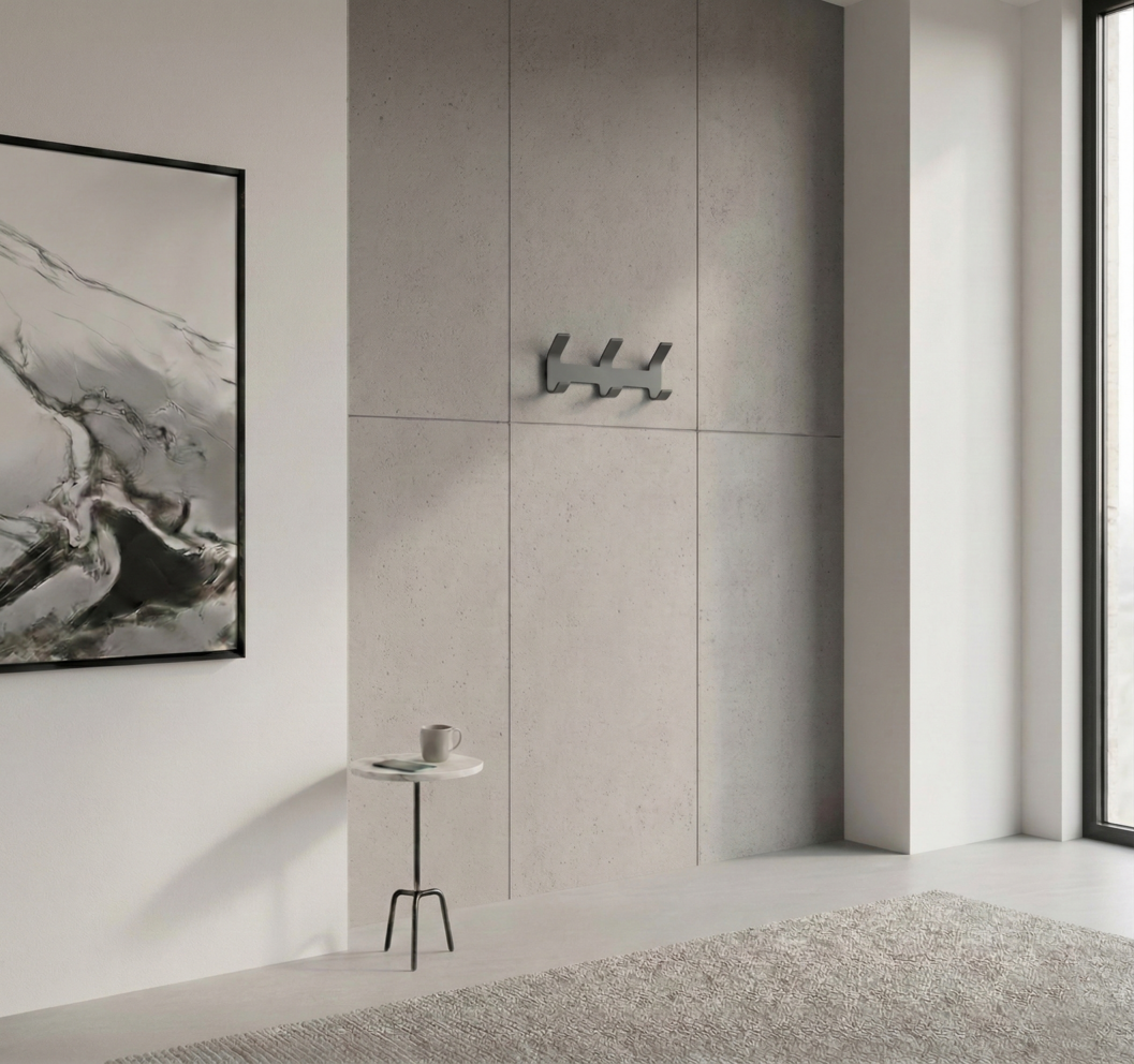 Premium 3'lü Koyu Gri Metal Duvar Askısı - Yapışkanlı Banyo Ve Antre Organizer