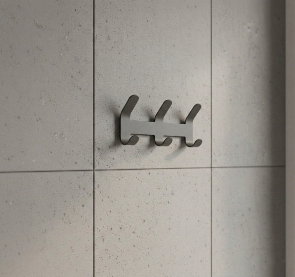 Premium 3'lü Koyu Gri Metal Duvar Askısı - Yapışkanlı Banyo Ve Antre Organizer