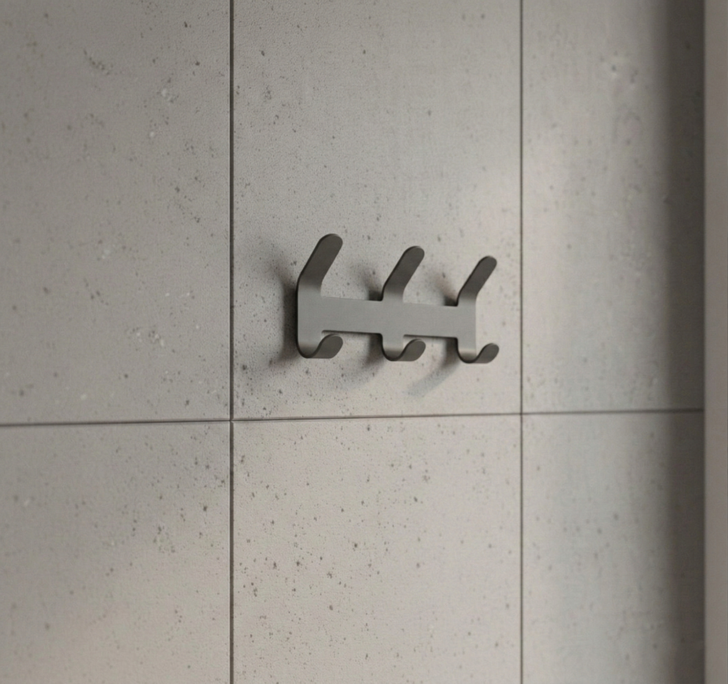 Premium 3'lü Koyu Gri Metal Duvar Askısı - Yapışkanlı Banyo Ve Antre Organizer