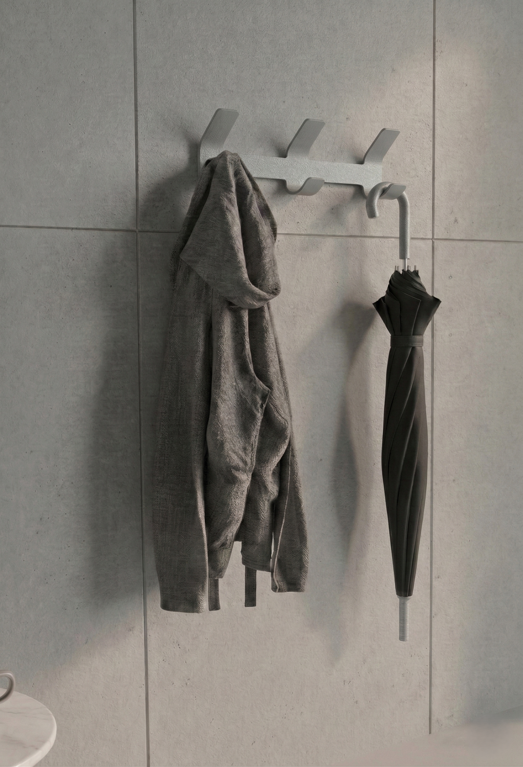 Premium 3'lü Açık Gri Metal Duvar Askısı - Yapışkanlı Banyo Ve Antre Organizer