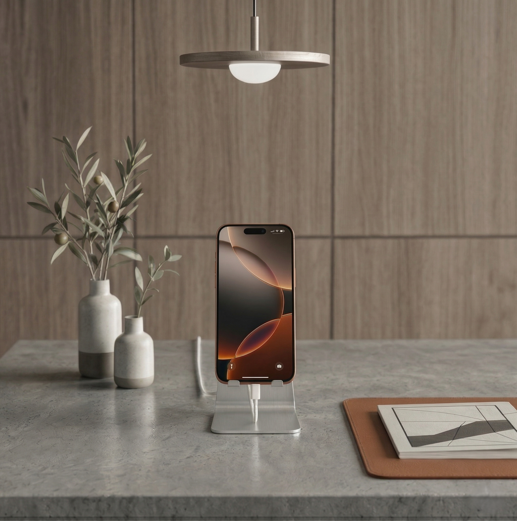 Premium Paslanmaz Çelik Masaüstü Telefon Tutucu - Gümüş Stand Ve Taşınabilir Cihaz Düzenleyici
