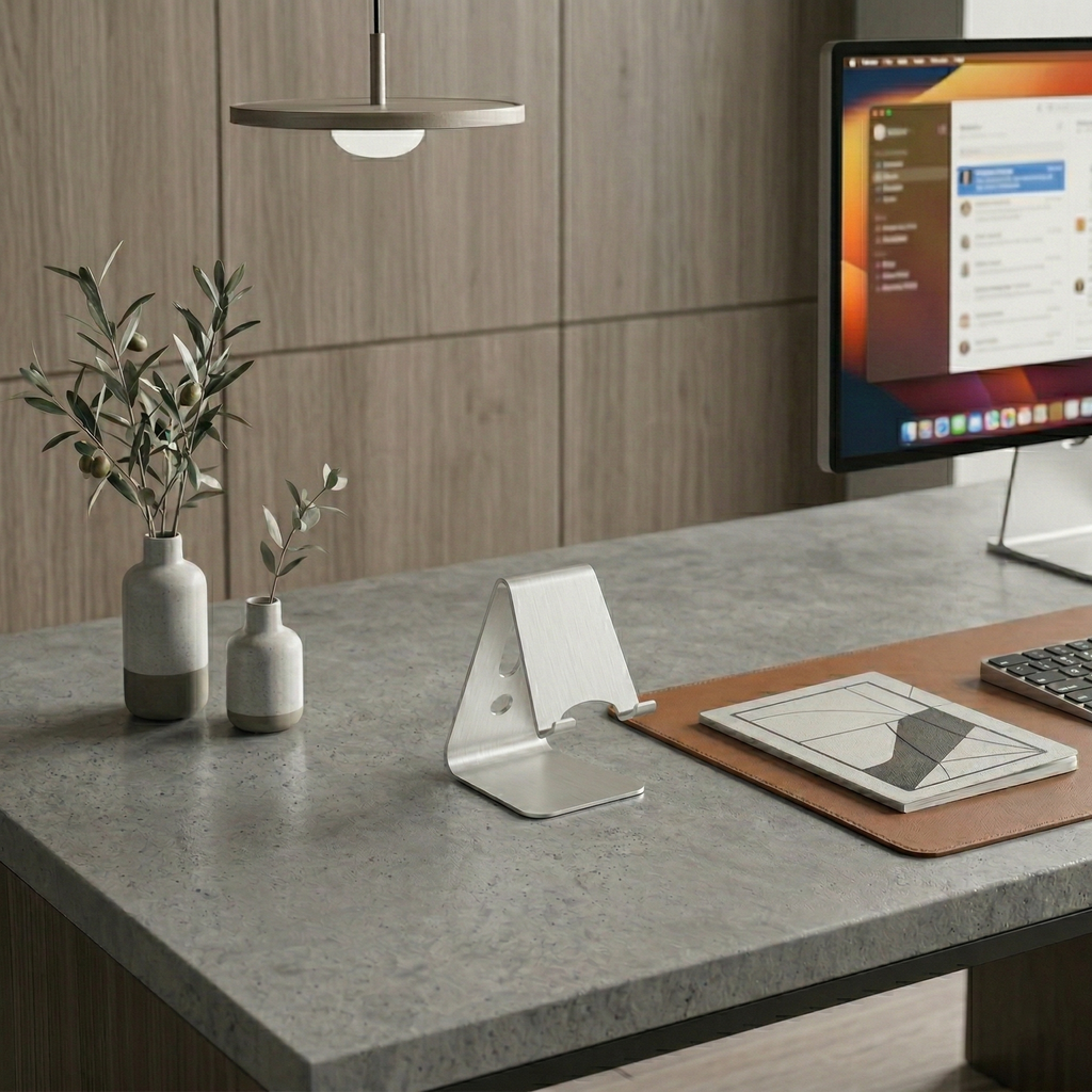 Premium Paslanmaz Çelik Masaüstü Telefon Tutucu - Gümüş Stand Ve Taşınabilir Cihaz Düzenleyici