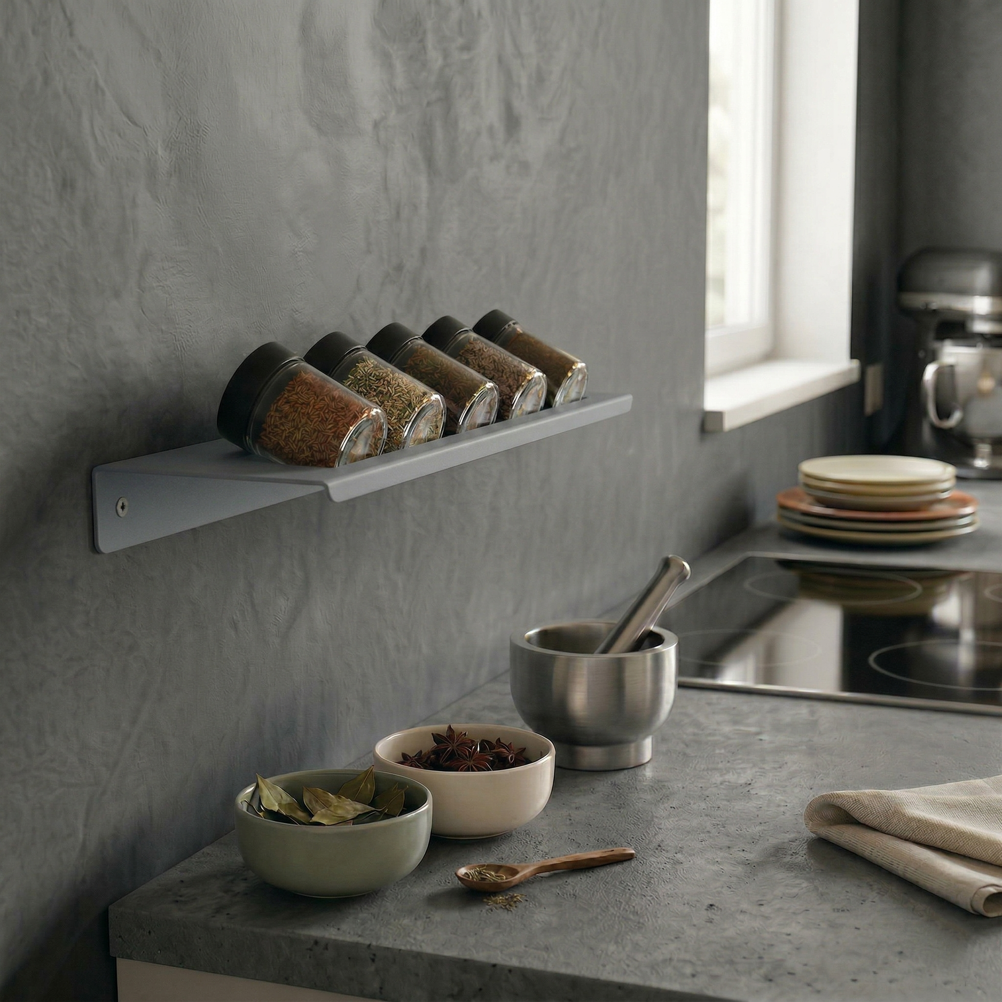 Mimari Form Window Grey Galvaniz Metal Baharatlık - Mutfak Düzenleyici
