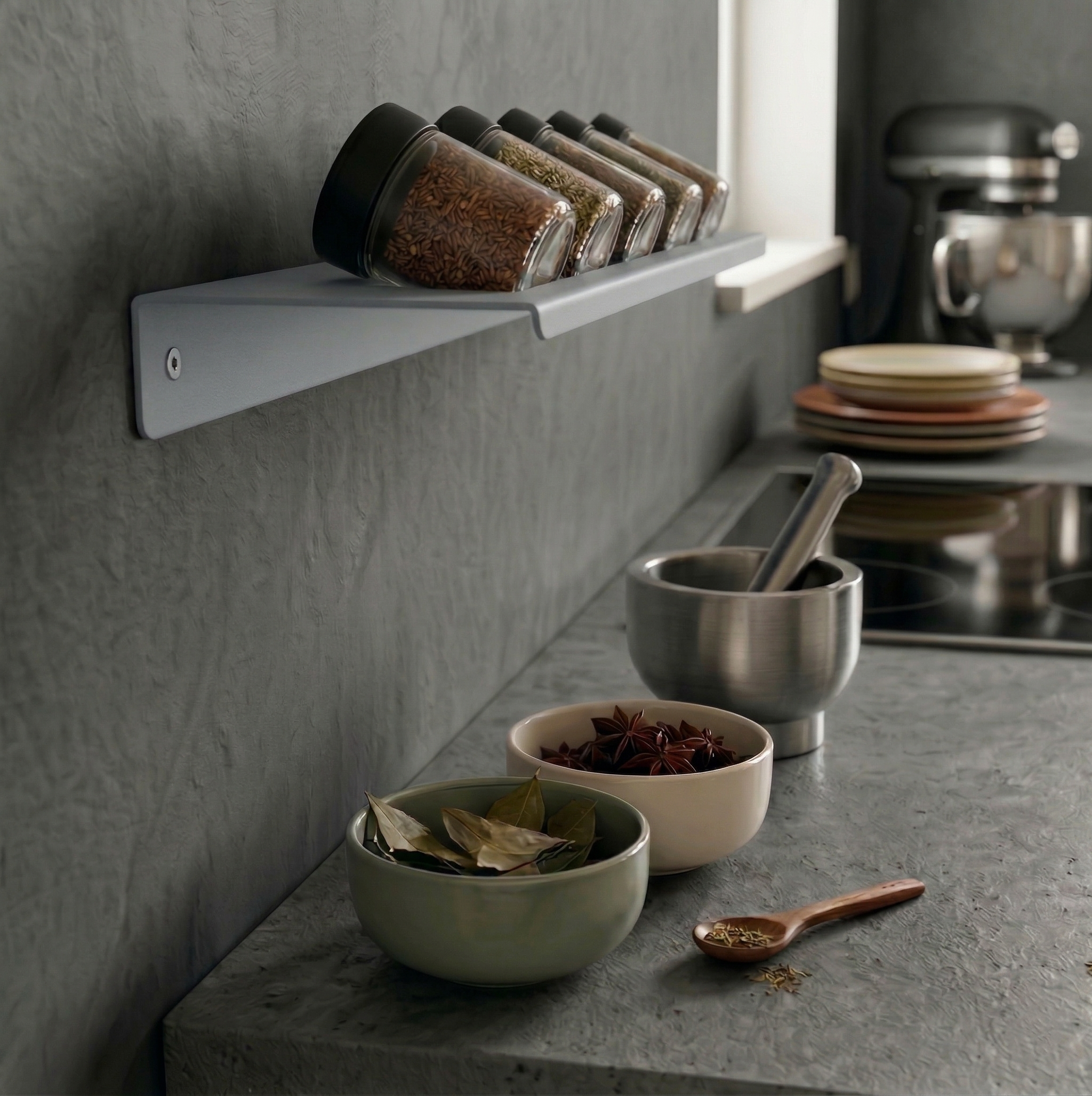 Mimari Form Window Grey Galvaniz Metal Baharatlık - Mutfak Düzenleyici