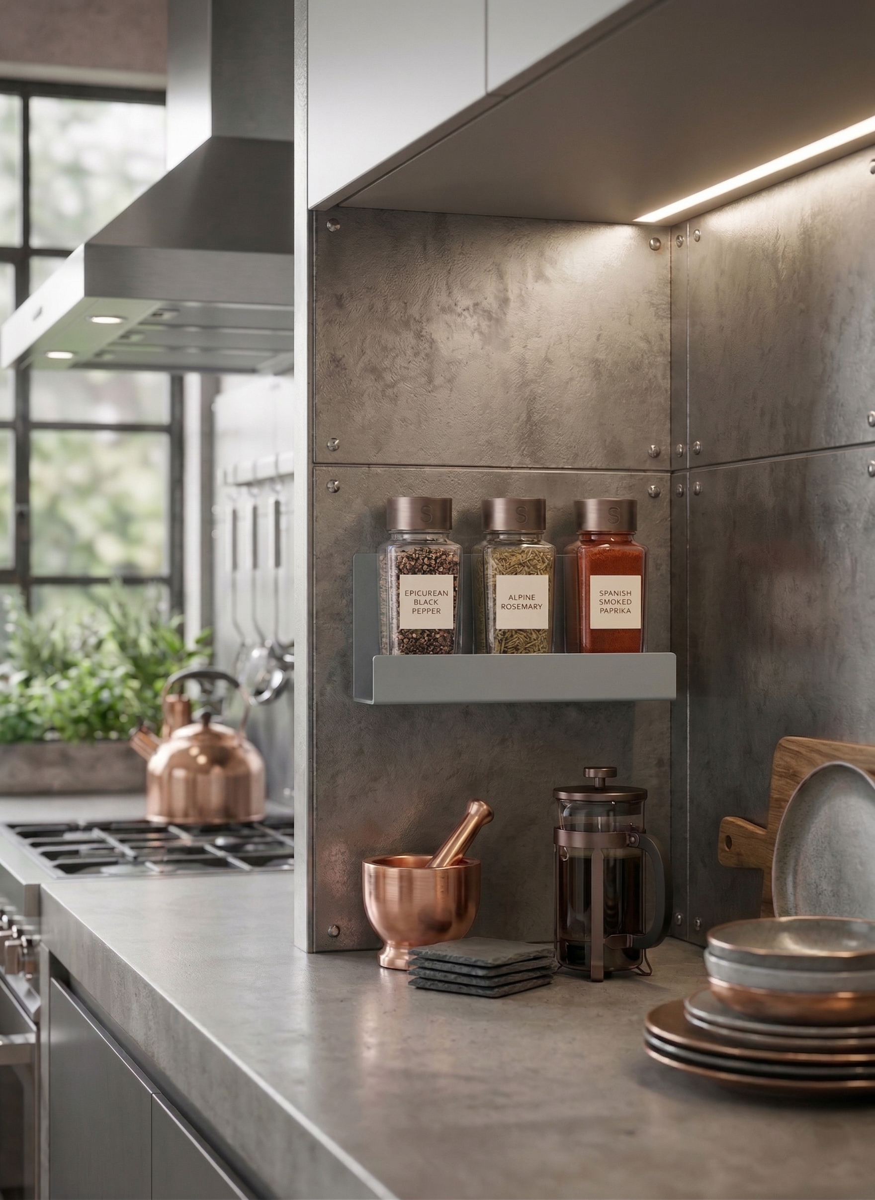 Mimari Form Window Grey Galvaniz Metal Baharatlık - Endüstriyel Depolama