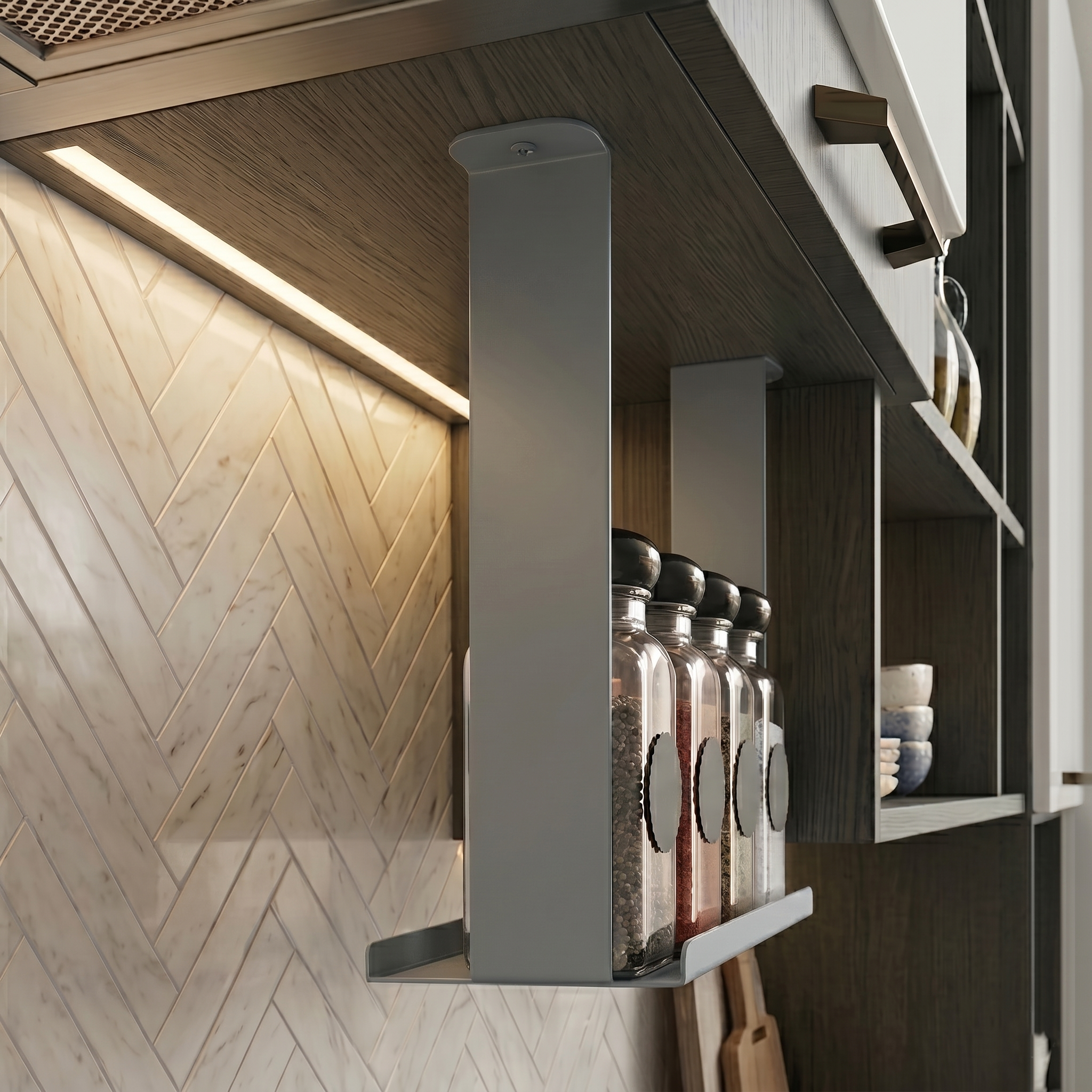 Estetik Form Window Grey Galvaniz Metal Baharatlık - Mutfak Düzenleyici