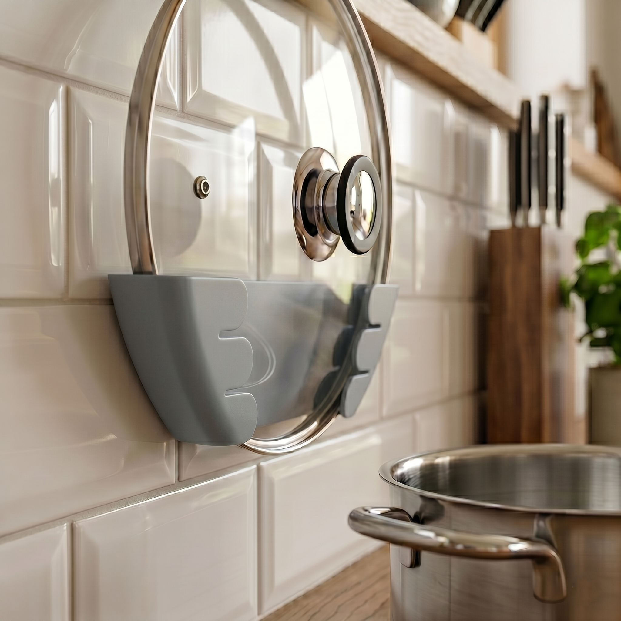 Mimari Form Window Grey Galvaniz Metal Tencere Kapak Tutucu - Mutfak Düzeni