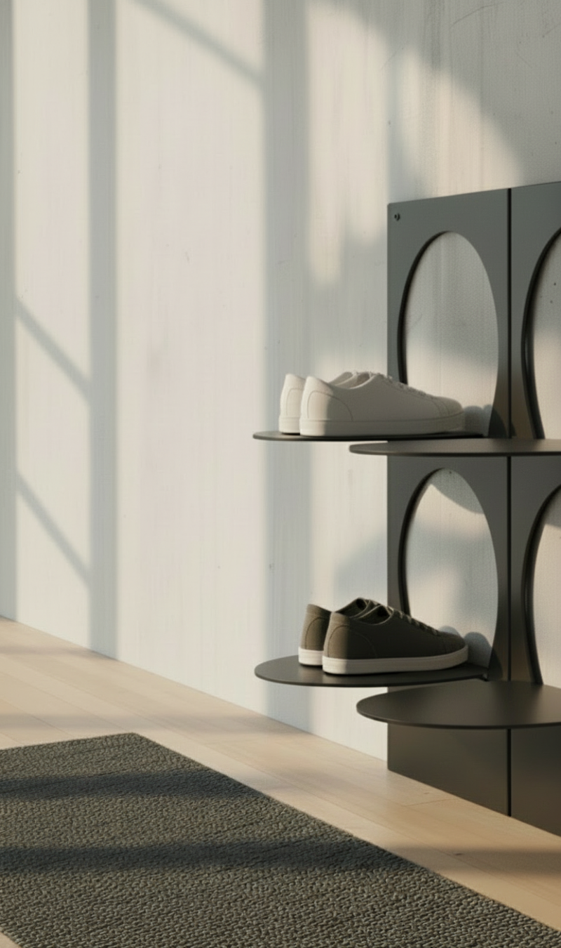 Modern Dark Gray Wall-Mounted Shoe Rack – Decorative Metal Entryway Shoe Organizer