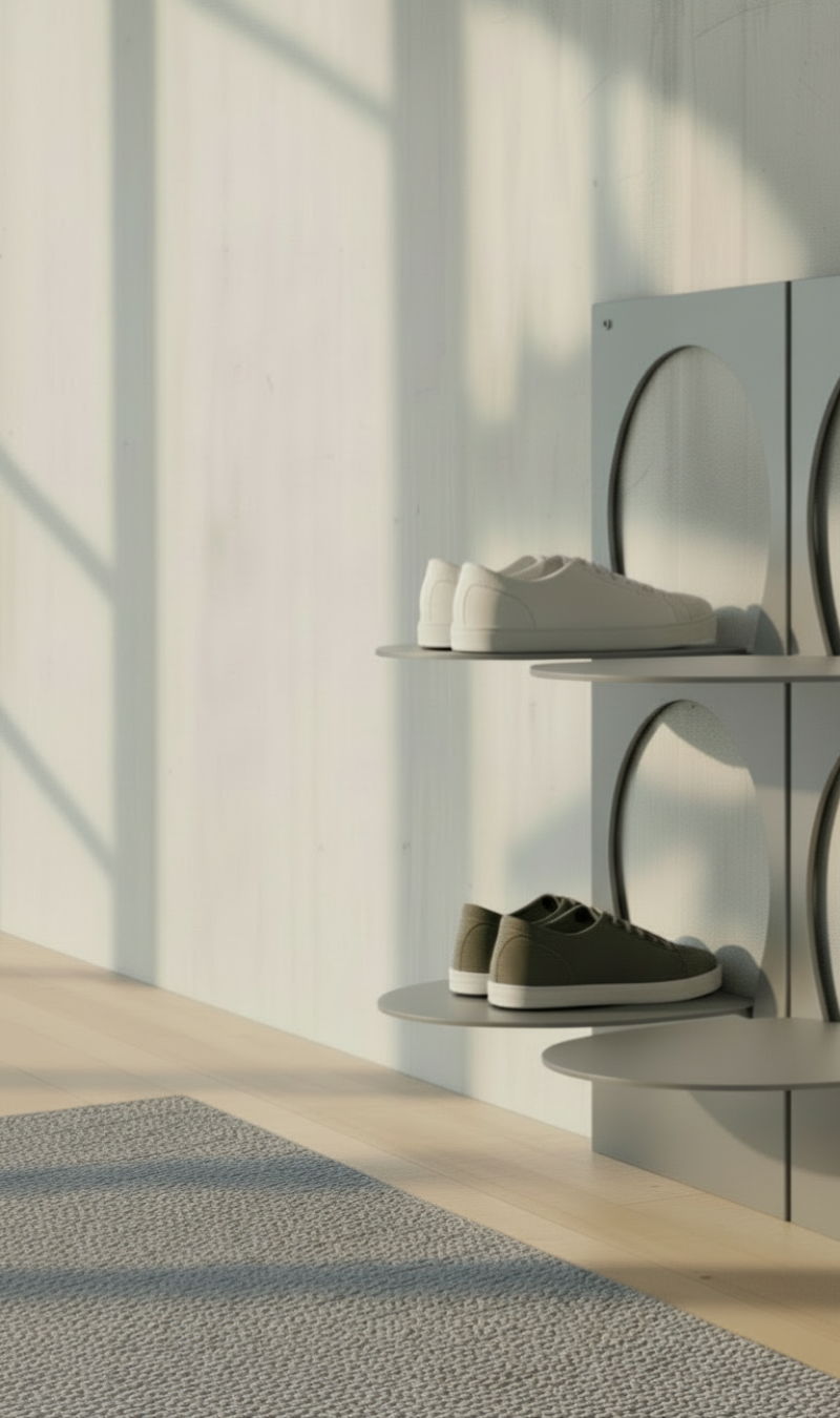 Modern Light Gray Wall-Mounted Shoe Rack – Decorative Metal Entryway Shoe Organizer