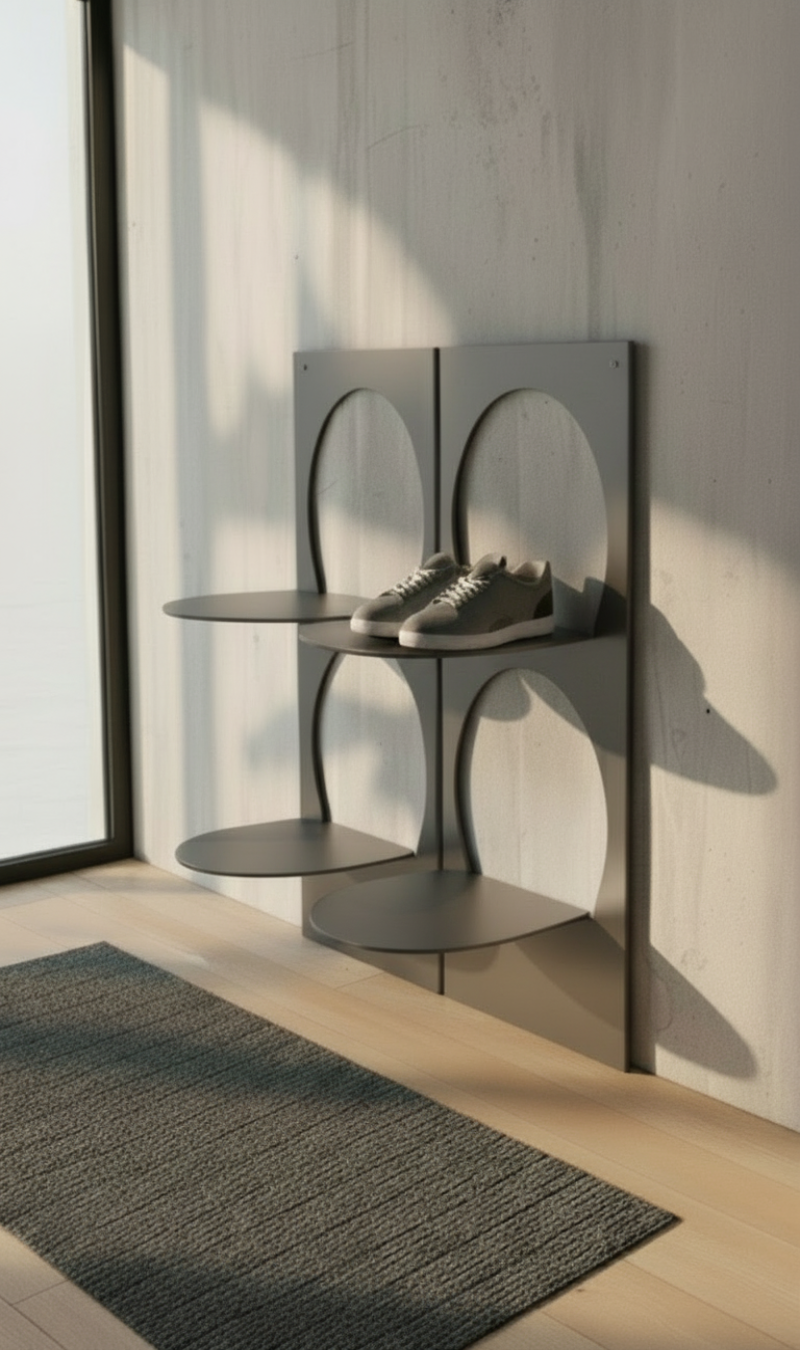 Modern Dark Gray Wall-Mounted Shoe Rack – Decorative Metal Entryway Shoe Organizer