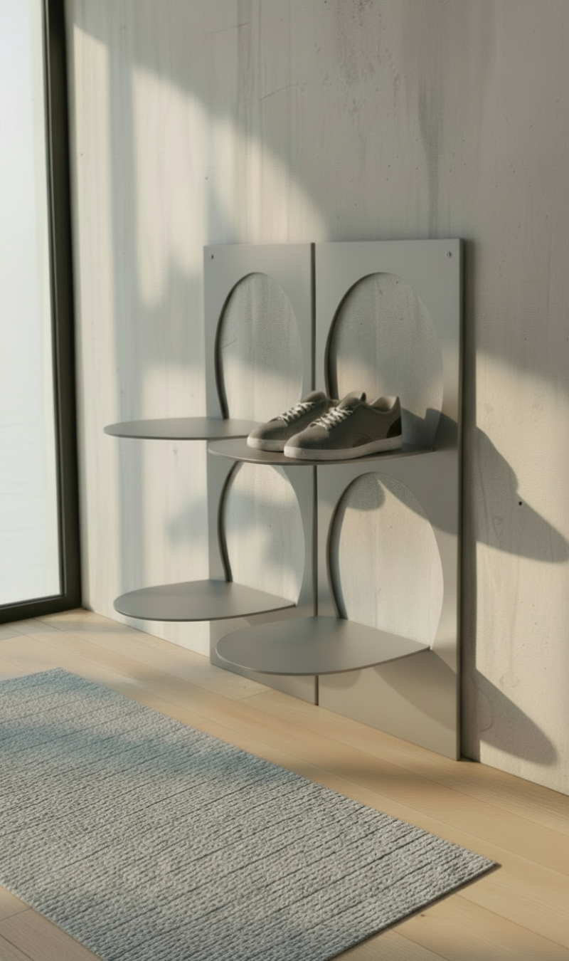 Modern Light Gray Wall-Mounted Shoe Rack – Decorative Metal Entryway Shoe Organizer