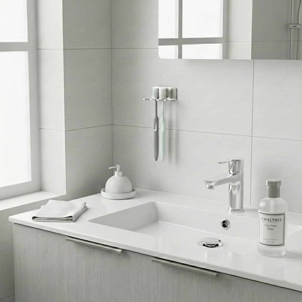 Yapışkanlı Paslanmaz Çelik Diş Fırçalık – Minimal Duvar Tipi