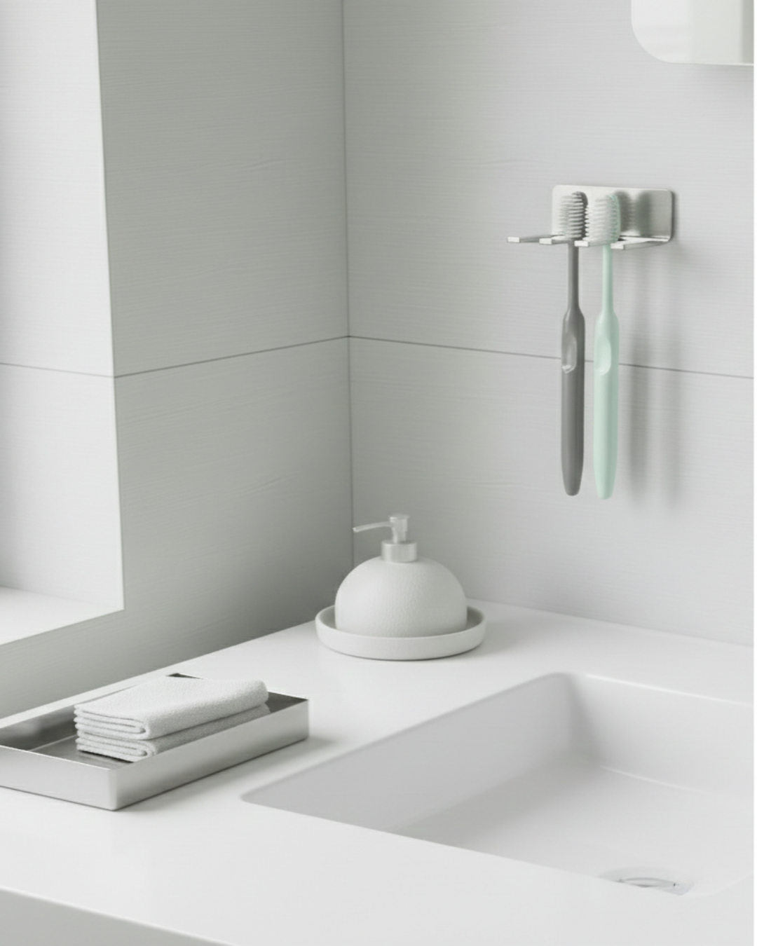 Yapışkanlı Paslanmaz Çelik Diş Fırçalık – Minimal Duvar Tipi