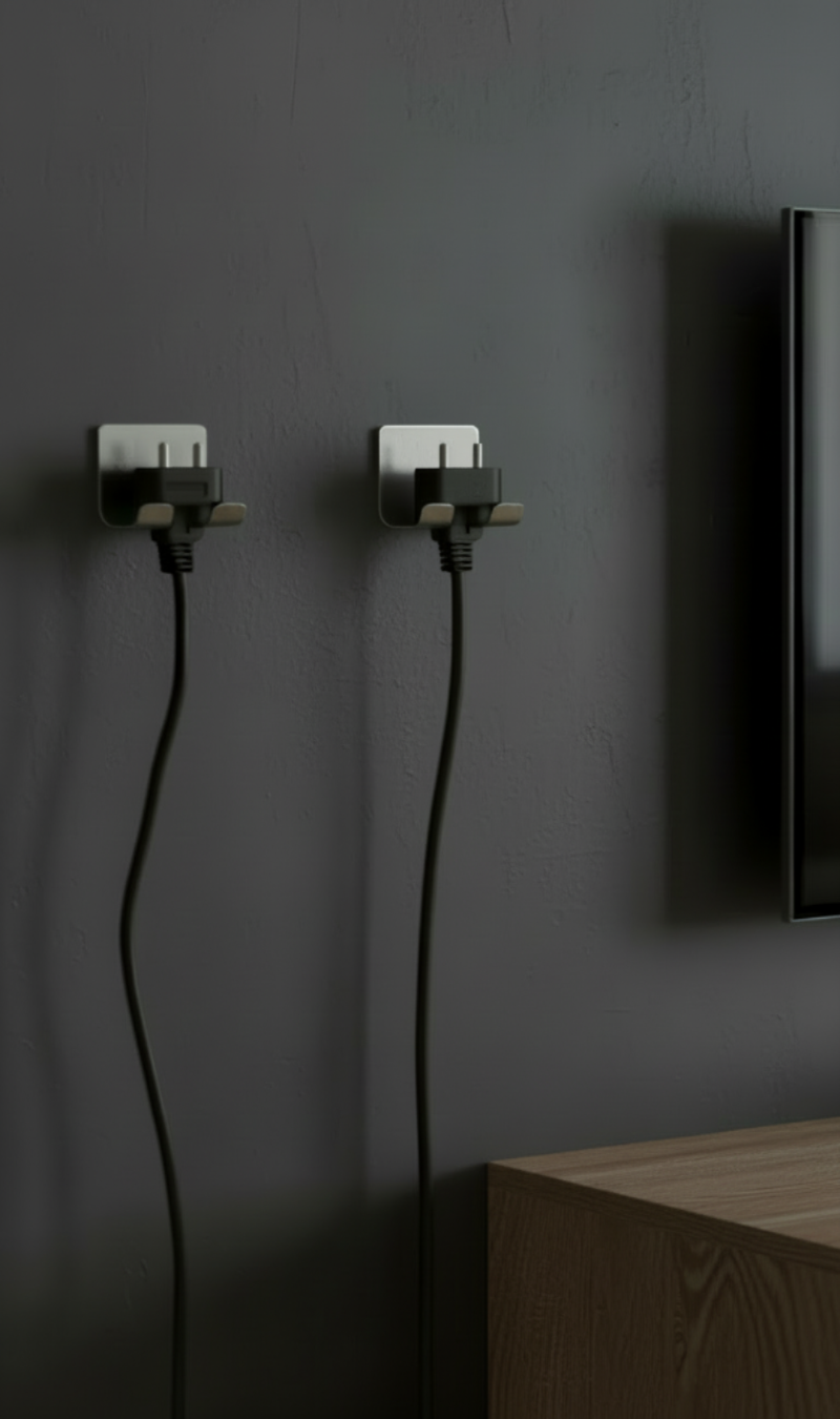 Set of 2 Adhesive Stainless Steel Plug Holders – Cable Organizer