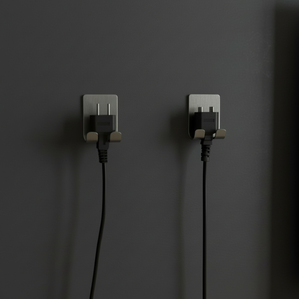 Set of 2 Adhesive Stainless Steel Plug Holders – Cable Organizer