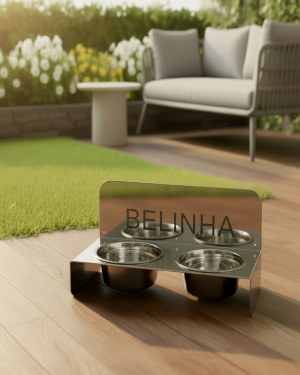 Kişiselleştirilebilir İsimli Paslanmaz Çelik Çift Hazneli Köpek & Kedi Mama ve Su Kabı Standı