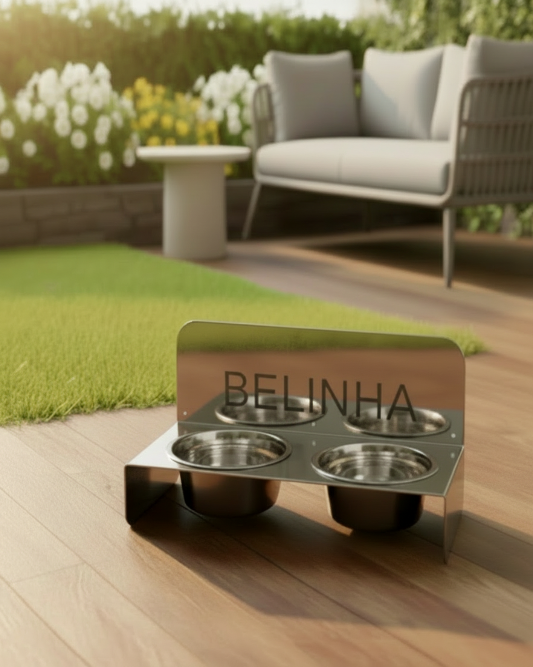 Kişiselleştirilebilir İsimli Paslanmaz Çelik Çift Hazneli Köpek & Kedi Mama ve Su Kabı Standı