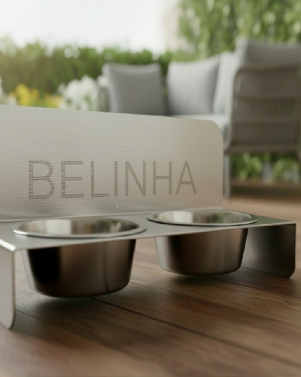 Kişiselleştirilebilir İsimli Paslanmaz Çelik Çift Hazneli Köpek & Kedi Mama ve Su Kabı Standı