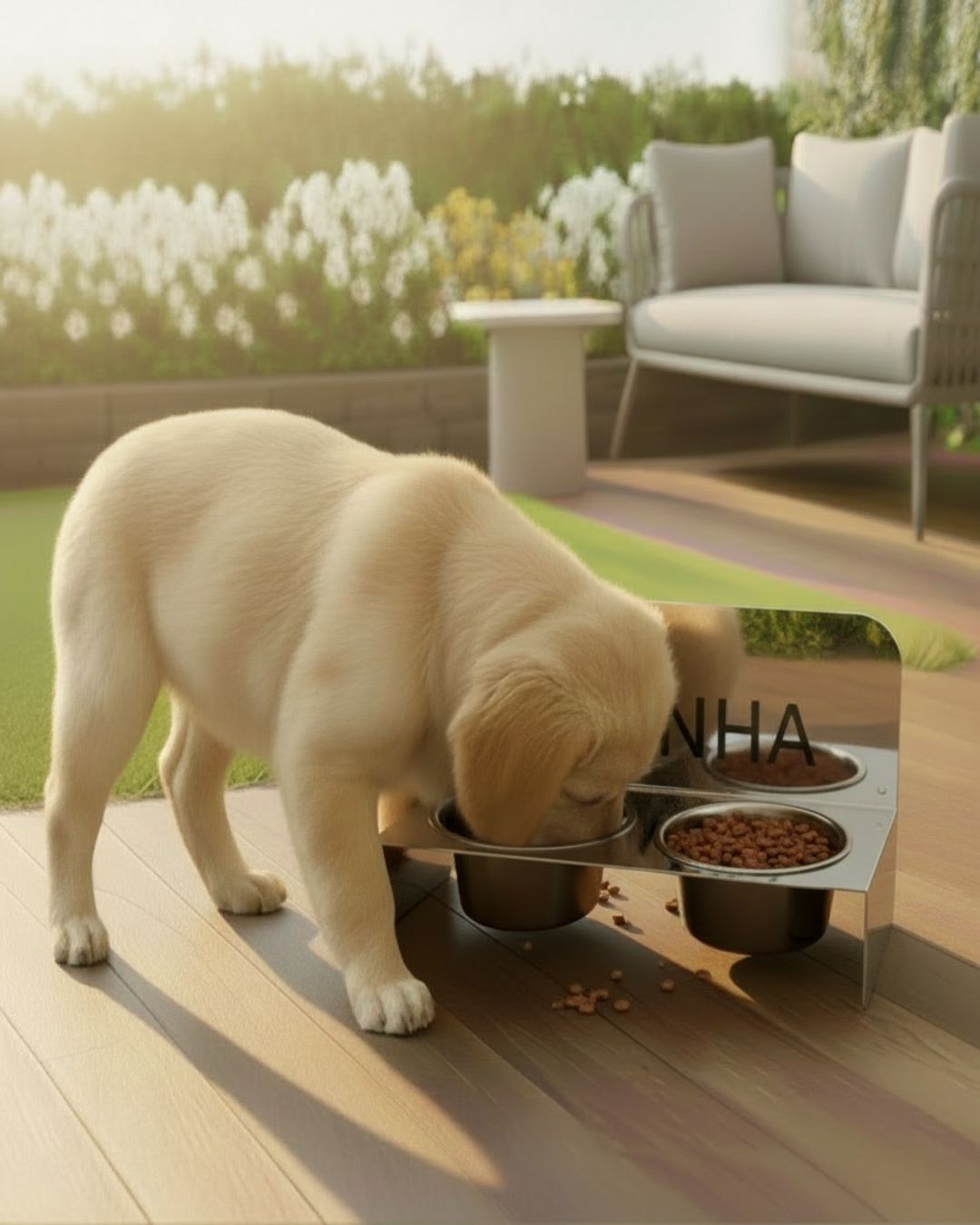 Kişiselleştirilebilir İsimli Paslanmaz Çelik Çift Hazneli Köpek & Kedi Mama ve Su Kabı Standı