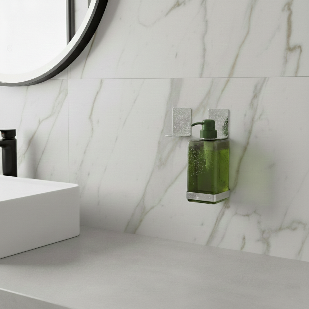 2'li Paslanmaz Çelik Yapışkanlı Sıvı Sabunluk Tutucu – Banyo & Mutfak