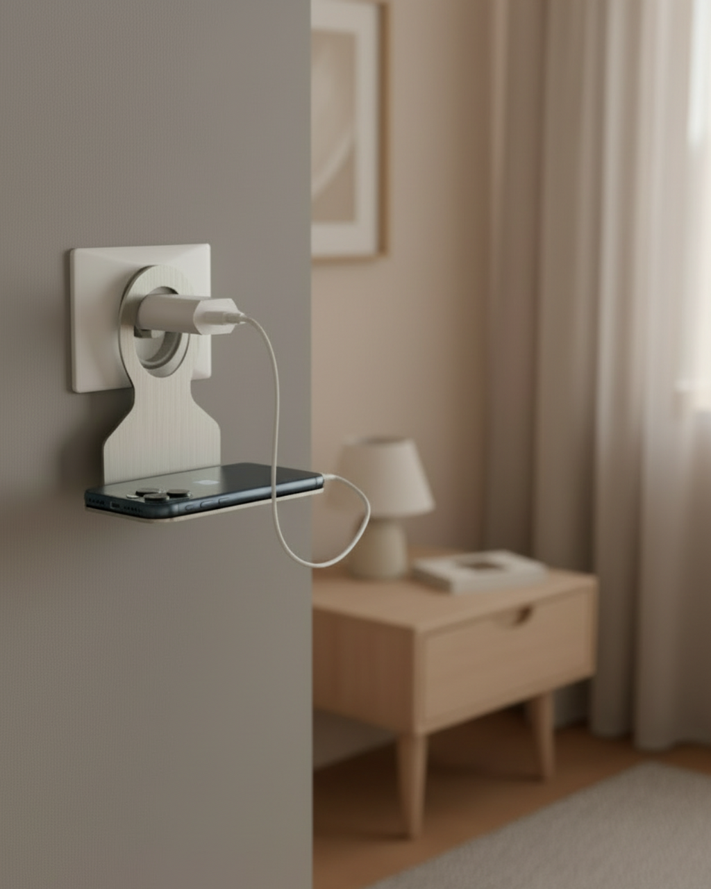 Stainless Steel Practical Phone Holder – Wall Outlet Charging Stand