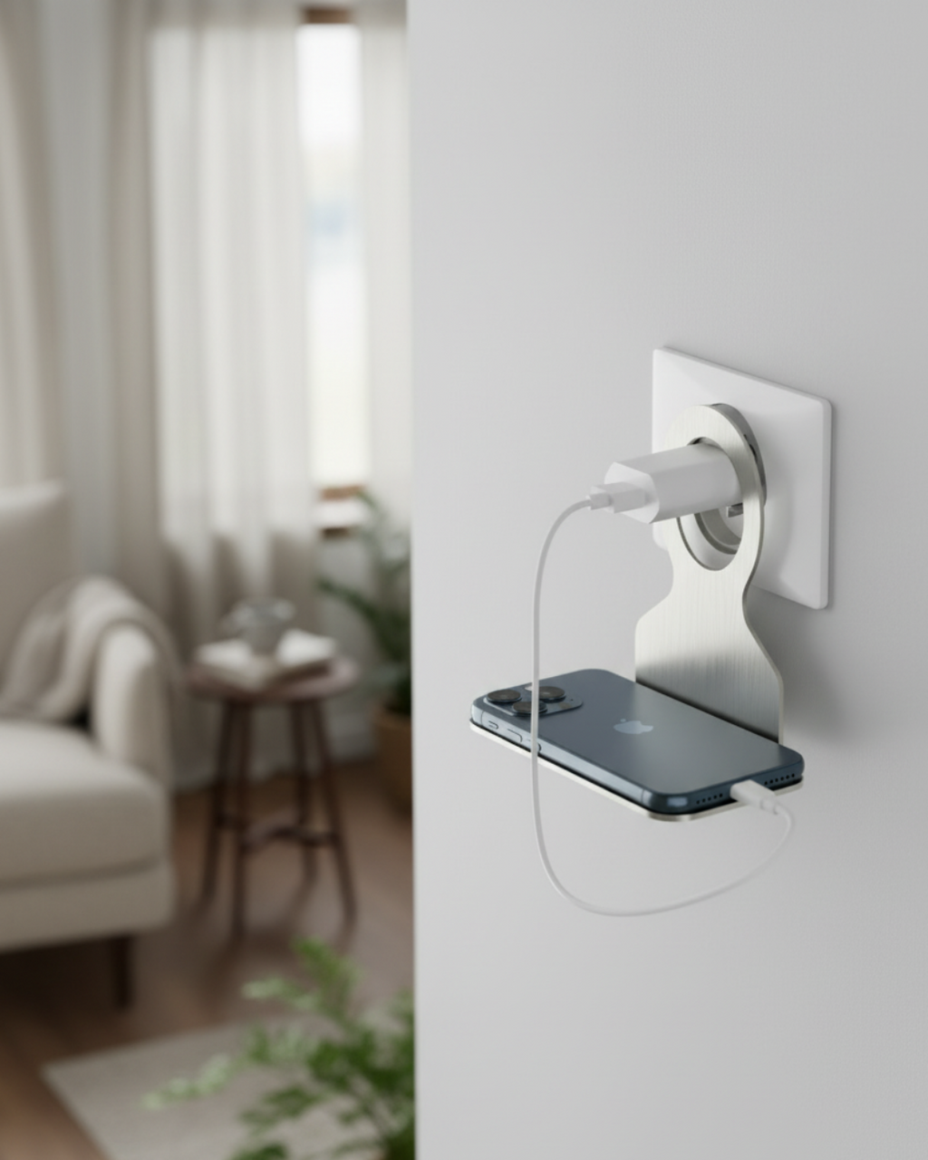 Stainless Steel Practical Phone Holder – Wall Outlet Charging Stand