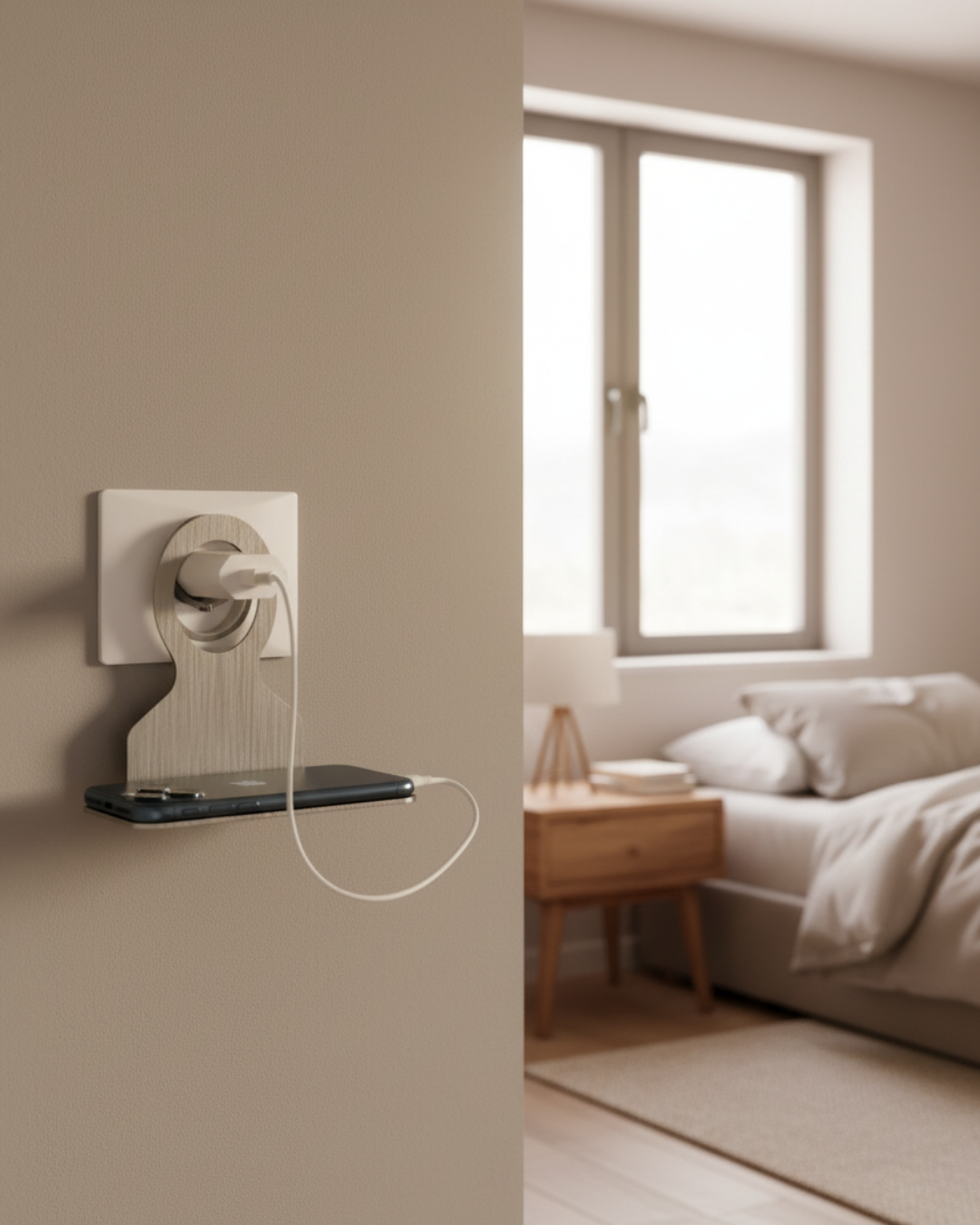 Paslanmaz Çelik Pratik Telefon Tutucu – Duvar Prizi Üstü Şarj Standı